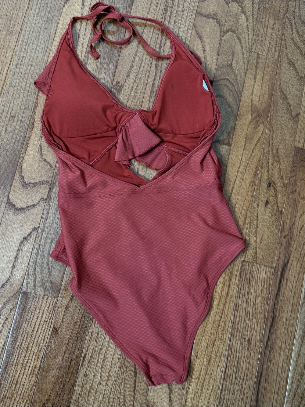 Aerie Ruffle Textured Cut Out One Piece Swimsuit Rust Brown Size S - Picture 2 of 3